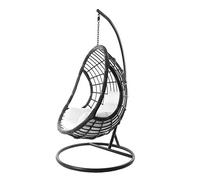 KIDEO Ensemble complet : grand fauteuil suspendu avec structure et coussin, fauteuil suspendu gris, pour l'intérieur et l'extérieur, en polyrotin, anthracite (coussin : nid blanc (1000 Snow))