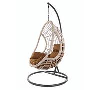 KIDEO Ensemble complet : grand fauteuil suspendu avec structure et coussin, poly rotin, gris/beige (coussin : nid marron foncé (7790 chocolat))