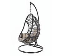 KIDEO Ensemble complet : grand fauteuil suspendu avec structure et coussin, poly rotin, noir (coussin : nid rayé (7891 Terra))