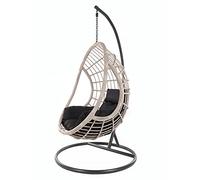 KIDEO Ensemble complet : grand fauteuil suspendu avec structure et coussin, polyrotin, gris/beige (coussin : nid noir (9999 Black))