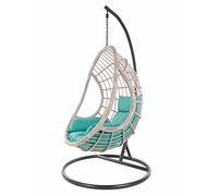 KIDEO Ensemble complet : grand fauteuil suspendu avec structure et coussin, polyrotin, gris/beige (coussin : nid turquoise (5060 Ocean))
