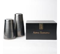 Kidia Boston Shaker Professionnel en Acier Inoxydable 304 avec Motif Géométrique Noir - Set 2 Tins 828 ml + 424 ml - Coffret en Bois Inclus - Kit Barman pour Cocktails, Bar (Personnalisé)