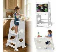 KIDINIX Tour d Observation Enfant, Tour d'apprentissage 3 en 1 avec Garde-Corps et Tableau Noir, Tour Montessori Pliable pour Enfants avec Fonction Table, pour Cuisine, Table, Salle de Bain