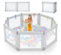Kidirect Parc pliable extra large de 180 x 175 cm pour bébés et tout-petits, parc de jeu pour bébé avec maille respirante, taille et forme réglables, cour de jeu intérieure et extérieure pour