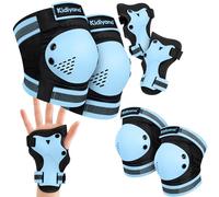 Kidiyana Ensemble de protections pour enfants, genouillères, coudières et protège-poignets, équipement de protection pour scooter, roller, skateboard et vélo, respirant, léger, S (3-6 ans), bleu