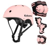 Kidiyana Kit de Protection + Casque pour Enfants (48-54 cm) - Kit de Protection 6 en 1 avec genouillères, coudières & protège-Poignets pour Trottinette, Roller, Skateboard & vélo, S (2-6 Ans), Rose