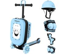 Kidiyana Valise trottinette pour enfant avec trottinette et roues LED, guidon réglable en hauteur, fenêtre de visualisation A5, extension de l'espace de rangement de 7 cm, convient comme bagage à main