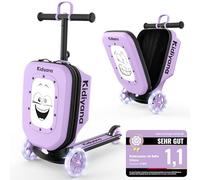 Kidiyana Valise trottinette, valise pour enfants avec trottinette & roues LED, guidon réglable en hauteur, fenêtre de visualisation A5, extension de l'espace de rangement de 7 cm, convient comme