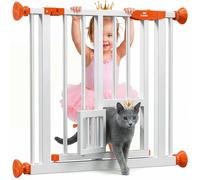 KIDIZ Autoclose Barrière à clipser avec trappe pour chat, grille de protection d'escalier pour enfants, sans perçage, protection d'arrêt à 90°, pivotante, grille de protection d'escalier, blanc/orange