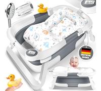 KIDIZ Baignoir | Baignoire portable et pliable pour nouveau-né | Ergonomique pour bébé de 0 à 24 mois | Douche de voyage avec thermostat et coussin