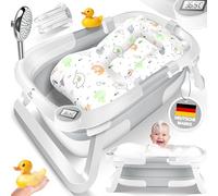 KIDIZ® Baignoire pour Bébé | Baignoire Bébé Pliable et Ergonomique | 0-24 Mois | Douche de Voyage Portable | Canard de Bain Inclus