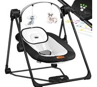 KIDIZ® Balançoire pour bébé avec 5 réglages de vitesse - Pliable - Avec arche de jeu - 5 sons naturels apaisants - Noir