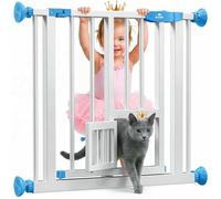 Kidiz Barrière de sécurité à serrage avec chatière, barrière de porte, fermeture automatique pour escalier pour enfants sans perçage | Arrêt à 90°, pivotante, barrière de sécurité pour escalier, Blanc