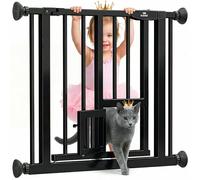 Kidiz Barrière de sécurité à serrer avec chatière, barrière de porte, fermeture automatique pour escalier pour enfants sans perçage | Arrêt à 90°, pivotante, barrière de sécurité pour escalier, Noir