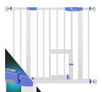 KIDIZ® Barrière de Sécurité, Barrière d'Escalier, pour Enfants, avec Portillon, pour Chiens et Chats, sans Percer, Extensible, Combinable avec des Broches en Y, Pivotante, 81-94 cm - Blanc/Bleu