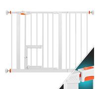 KIDIZ® Barrière de Sécurité, Barrière d'Escalier, pour Enfants, avec Portillon, pour Chiens et Chats, sans Percer, Extensible, Combinable avec des Broches en Y, Pivotante, 102-115 cm - Blanc/Orange