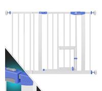 KIDIZ® Barrière de Sécurité, Barrière d'Escalier, pour Enfants, avec Portillon, pour Chiens et Chats, sans Percer, Extensible, Combinable avec des Broches en Y, Pivotante, 102-115 cm - Blanc/Bleu