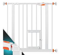 KIDIZ® Barrière de Sécurité, Barrière d'Escalier, pour Enfants, avec Portillon, pour Chiens et Chats, sans Percer, Extensible, Combinable avec des Broches en Y, Pivotante, 74-87 cm - Blanc/Orange