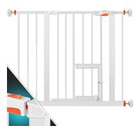 KIDIZ® Barrière de Sécurité, Barrière d'Escalier, pour Enfants, avec Portillon, pour Chiens et Chats, sans Percer, Extensible, Combinable avec des Broches en Y, Pivotante, 88-101 cm - Blanc/Orange