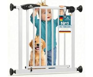 KIDIZ Grille de protection, de porte, d'escalier, pour enfants, animaux de compagnie, sans perçage, orientable, des deux côtés, blanc/noir, 102-115 cm