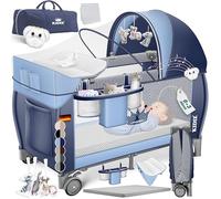 Kidiz Lit de voyage pliable avec matelas et roues 120 x 60 cm, entrée latérale, matelas à langer, moustiquaire et sac de transport pour bébé dès la naissance jusqu'à 15 kg Bleu marine