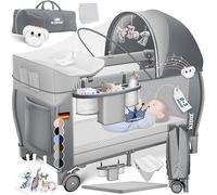 Kidiz Lit de voyage pliable pour bébé avec matelas et roues 120 x 60, entrée latérale, matelas à langer, moustiquaire et sac de transport Lit d'appoint pour bébé dès la naissance jusqu'à 15 kg Gris