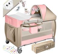 KIDIZ® Lit Parapluie Lit Bébé Portable et Pliable avec Matelas à langer Moustiquaire Parc Bébé 0 à 3 ans Jusqu'à 15kg Rose / Beige