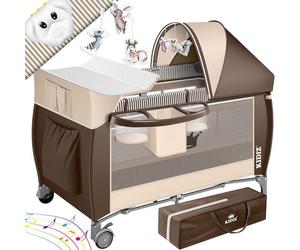 KIDIZ® Lit Parapluie Lit Bébé Portable et Pliable avec Matelas à langer Moustiquaire Parc Bébé 0 à 3 ans Jusqu'à 15kg Marron
