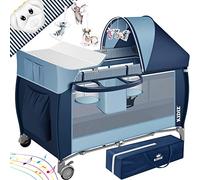 KIDIZ® Lit pour bébé | Lit de Voyage 3 en 1 | Set de lit pour bébé avec Matelas à Langer combiné | avec moustiquaire | Parc pour bébé de la Naissance à 15 kg, Pliable, Bleu