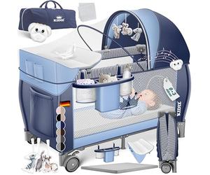 KIDIZ® Lit pour bébé | Lit de Voyage 3 en 1 | Set de lit pour bébé avec Matelas à Langer combiné | avec moustiquaire | Parc pour bébé de la Naissance à 15 kg, Pliable, Bleu