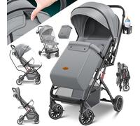 KIDIZ® Poussette pliable pour enfant - Roues à 360° - Sangle à 5 points - Avec chancelière - Porte-gobelet, housse de pluie et moustiquaire - Dossier réglable et capote pare-soleil