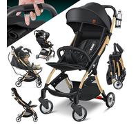 KIDIZ® Poussette Premium Pliable 360°Roues Harnais 5 Points Incl. Porte-boisson & Housse de pluie, Dossier réglable & Capote pare-soleil, Champagne