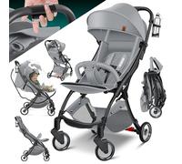 KIDIZ® Poussette Premium Pliable 360°Roues Harnais 5 Points Incl. Porte-boisson & Housse de pluie, Dossier réglable & Capote pare-soleil, Gris
