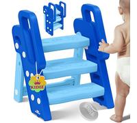 KIDIZ® Tabouret pour Enfants Escabeau Pliable avec 3 marches | Tour d'apprentissage Pliable de 18 Mois à 6 Ans | Robuste | Marchepied sûr & Stable | Hauteur réglable Antidérapant
