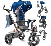 KIDIZ Tricycle 6 en 1 Dirigeable dès 9 mois Joggant avant et arrière Poids maximal 25 kg Barre de poussée Panier Toit pare-soleil Roues en caoutchouc