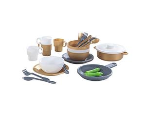 KidKraft 63532 Ensemble batterie de cuisine 27 pièces pour enfant, Ustensiles et Accessoires Style Moderne façon inox, Argent