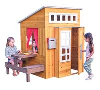 KidKraft Cabane Enfant Moderne pour l'Extérieur en Bois pour Jardin avec Cuisine et Table et Bancs pour Enfants, Maison de Jeux d'extérieur pour Jardin, 182