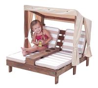 KidKraft Chaise Longue en Bois pour Enfant avec Coussin, Bain de Soleil Double, Salon de Jardin extérieur pour Enfants, écru et Blanc, 00534