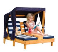 KidKraft Chaise Longue en Bois pour Enfant avec Coussins, Bain de Soleil Double, Salon de Jardin extérieur pour Enfants, Bleu Marine et Blanc, 00524