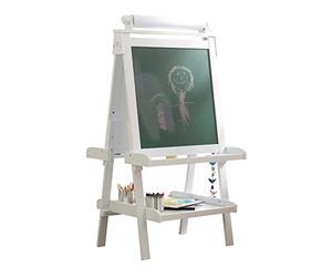 KidKraft Chevalet d’Artiste en Bois Deluxe avec Rouleau de Papier, Tableau Enfant Double Face, Tableau Noir et Blanc avec 2 Pots à Peinture Refermables, Jouet Enfant dès 3 Ans, 62040