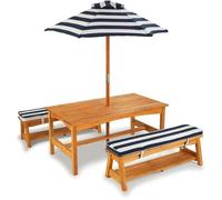 KIDKRAFT - Ensemble de table de jardin en bois et 2 bancs pour Enfant avec parasol,table de pique-nique pour 4 enfants