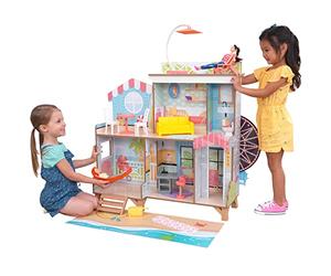 KidKraft Grande Roue Maison de Poupée en Bois incluant Accessoires et Mobilier, 3 étages de Jeu avec Hamac et Chaise de Plage pour Poupées 30 cm, Jouet Enfant dès 3 Ans, 20053
