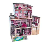 KidKraft Maison de Poupée Sparkle en Bois incluant Accessoires et mobilier avec Un Chat, élévateur, Garage et Piscine pour poupées de 30 cm, Jouet Enfant dès 3 Ans, 65826