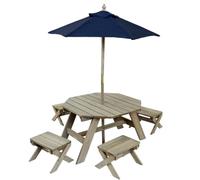 KidKraft Table de Jardin Octogonale pour Enfants, Table d'extérieur avec Tabourets et Parasol en Bois pour l'extérieur, Salon de Jardin extérieur pour Enfants, 20176