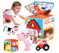 kidmance Jouet Montessori Bébé et Enfant Ferme Sensoriel en Coton - avec Hochet, Figurines d'animaux et Tissus - Éveil & Apaisant - Dès 6 Mois (6-24 Mois)