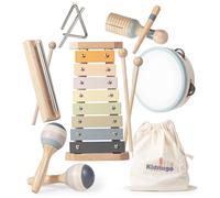 KidMigo Instruments de musique pour enfants à partir de 3 ans, instruments de musique 7 en 1, jouets en bois, tambour, xylophone, instruments de musique pour enfants, jouets Montessori à partir de 3