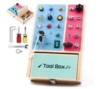 Kidmigo Montessori Busy Board Bois pour Enfants - Jouet Montessori à partir de 3 ans avec Lumière, Vis & Outils - Montessori Jouet éducatif Planche de Motricité - Cadeau éducatif