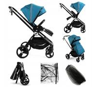 Kidnort Isbjörn Buggy Poussette de la naissance jusqu'à 22 kg - Siège réversible, roues 360°, fonction couchage et repose-pieds - Pare-soleil XXL - Pliable à une main - Avec housse de pluie