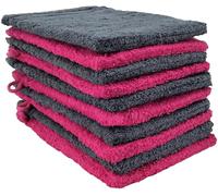 kidparadise Gants de Toilette 14 x 22 cm - Coton - Lot de 10 Gants (Gris/Fushia)