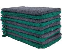 kidparadise Gants de Toilette 14 x 22 cm - Coton - Lot de 10 Gants (Gris/Vert)